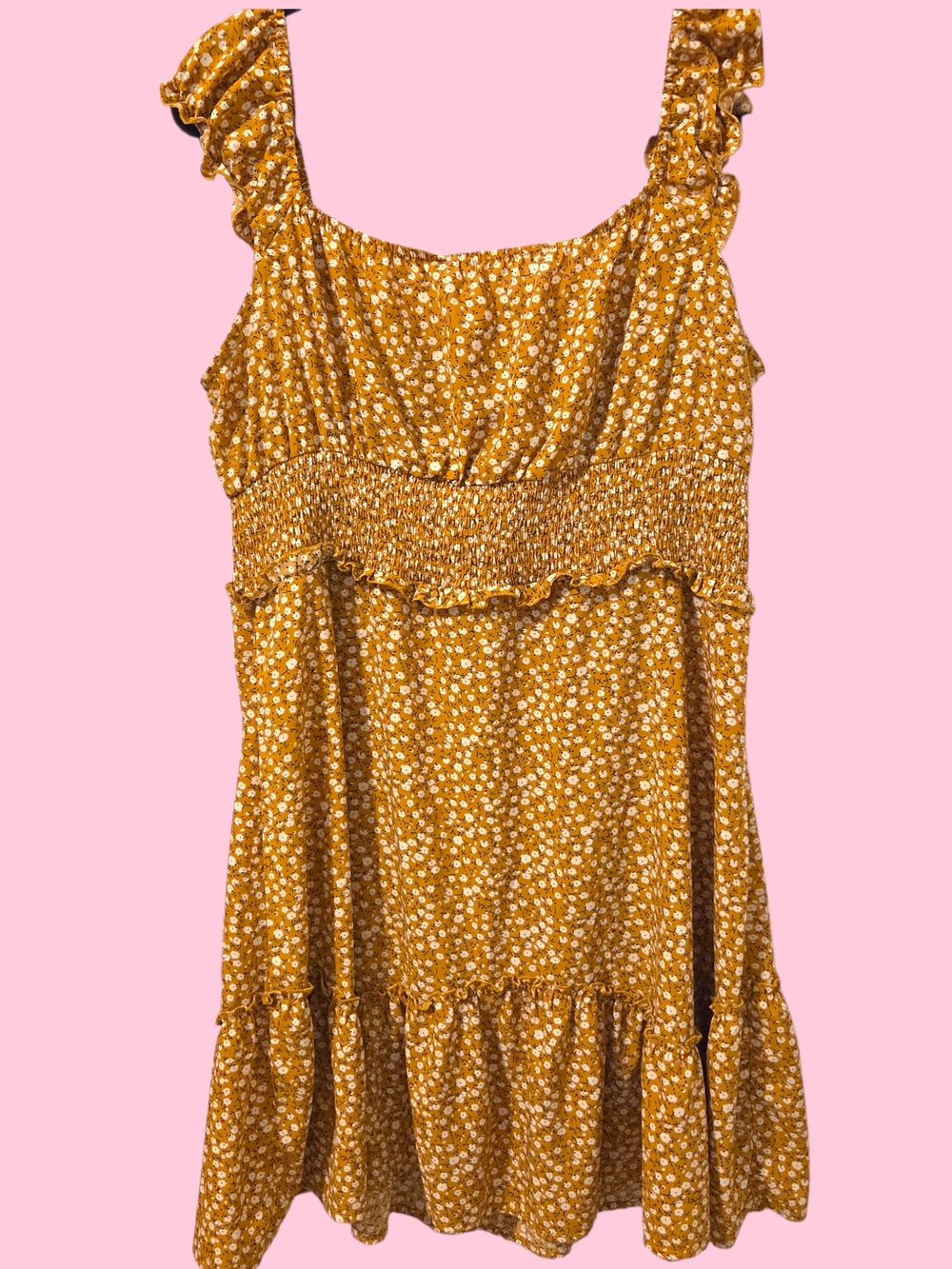 Yellow Floral Smocked Sundress